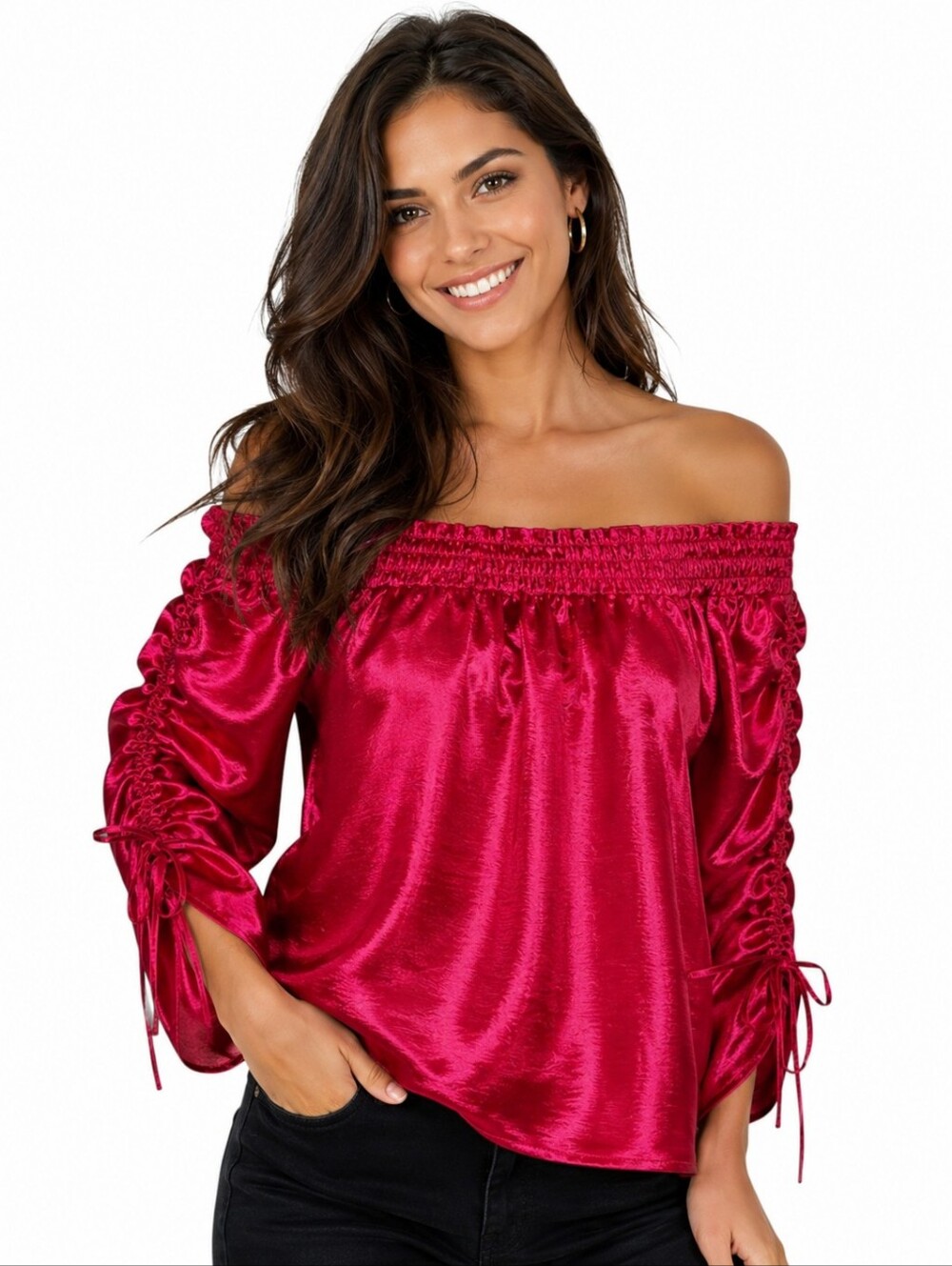 Project Runway Fuchsia Satin Off-the-Shoulder Blouse - Size Medium